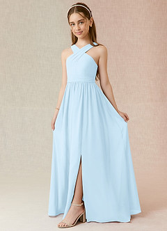 Azazie Jiya Junior Sky Blue A-Line Pleated Chiffon Dress image1