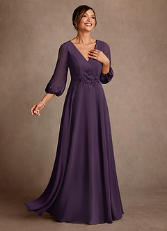 Azazie Yorba Mother of the Bride Dresses Plum A-Line Lace Chiffon Dress image2