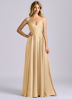 Azazie Truce Bridesmaid Dresses Gold A-Line Stretch Satin Dress image3