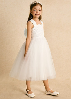 Azazie Dimple Abiti da Ragazza di Fiori Abito Principessa in Tulle Pizzo Avorio image3