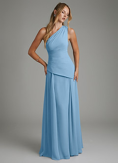 Azazie Holly Bridesmaid Dresses Steel Blue A-Line Corset Chiffon Dress image3