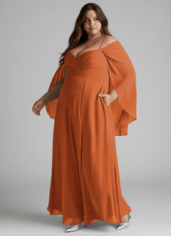 Azazie Cienna Bridesmaid Dresses Cinnamon A-Line Off the Shoulder Chiffon Dress image10