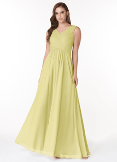 Azazie Flora Robes de demoiselle d'honneur Robe Trapèze en Mousseline de soie Plissée Sorbet Citron image1