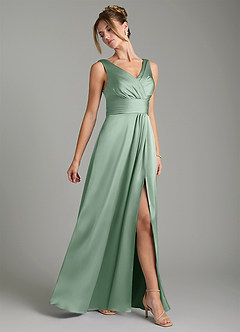 Azazie Karina Robes de demoiselle d'honneur Robe Trapèze en Satin extensible Plissée Agave image4