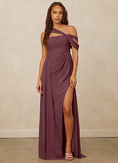 Christian Siriano Bridal for Azazie 1014 Bridesmaid Dresses Sangria A-Line Off the Shoulder Chiffon Dress image4
