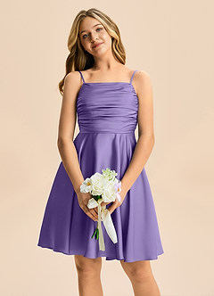 Azazie Miko Junior Tahiti A-Line Pleated Stretch Satin Dress image6