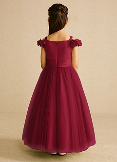 Azazie Jujube Flower Girl Dresses Burgundy A-Line Beaded Tulle Dress image5
