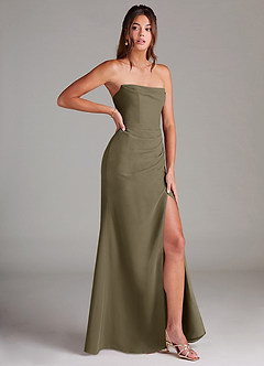 Azazie Leonis Vestidos de damas de honor Vestido de Verde Sauce de Gasa de Corte Recto Convertible con Sin tirantes image8