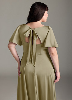 Azazie Kimber Brautjungfernkleider A-Linie Gestreift Stretch-Satin Kleid Moosgrün image12