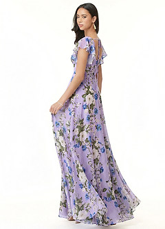 Azazie Bondi Vestidos de madrinha de casamento Vestido Floral Lilás de Chiffon de Linha A com Franzido image5