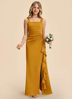 Azazie Adrienne Junior Etui Plissee Stretch-Satin Kleid Butterscotch image4