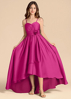 Azazie Catalina Junior Abito A-Line in Raso Elasticizzato Scollo a Cuore Fucsia image4