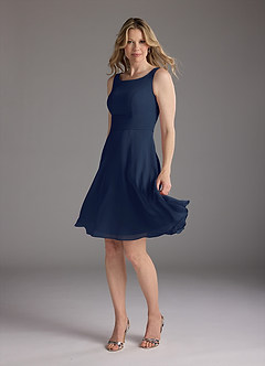 Azazie Shirley Mother of the Bride Dresses Dark Navy A-Line Scoop Pleated Chiffon Dress image4