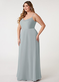 Azazie Daenerys Bridesmaid Dresses Dolphin Grey A-Line Cowl Chiffon Dress image3