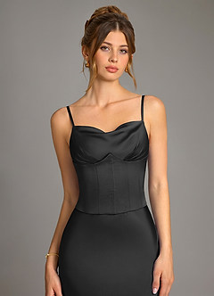 Azazie Reverie Robes de demoiselle d'honneur Robe Sirène en Satin extensible Corset Noir image5
