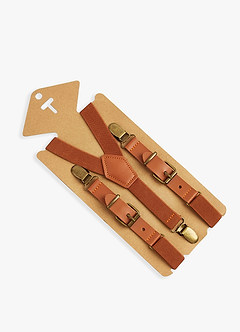 front Boy's Matching Matte Satin Pre-Tied Bow Tie & Suspenders Set