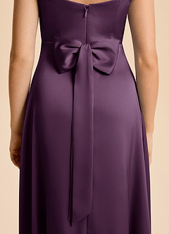 Azazie Kiki Junior Plum A-Line Bow Stretch Satin Dress image7