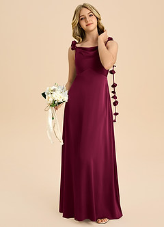 Azazie Gumdrop Junior Burgundy Empire Pleated Stretch Satin Dress image2