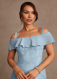 Azazie Marina Mother of the Bride Dresses Sky Blue A-Line Off the Shoulder Floral Burnout Dress image4