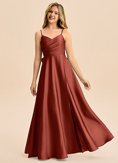 Azazie Rumi Junior Linia A Pofałdowany Satyna elastyczna Długość podłogi Młodsza druhna Sukienka image1