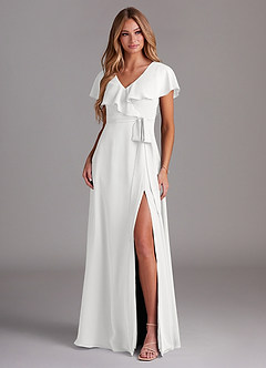 Azazie Lainey Bridesmaid Dresses White A-Line with Pockets Chiffon Dress image3