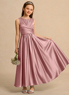 Azazie Ducky Junior Formal Flower Girl Klänningar Klä A-Line i Stretch Satin Plisserad image1