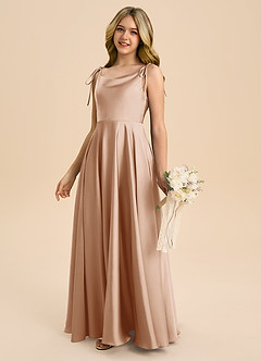 Azazie Popsy Junior Abito A-Line in Raso Elasticizzato Fiocco Rosa Inglese image7