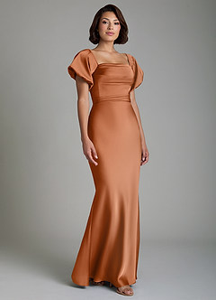 Azazie Lea Bridesmaid Dresses Copper Mermaid Off the Shoulder Stretch Satin Convertible Dress image9