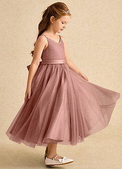 Azazie Patootie vestidos de niña de las flores Vestido de Rosa De Cedro de Tul de Corte En A con Tirante Espagueti image4