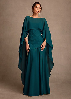 Azazie Flossie 신부의 어머니 드레스 A라인 주름진 쉬폰 플로어 길이 드레스 image1