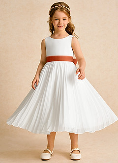 Azazie Margot Flower Girl Dresses Ivory Burnt Orange A-Line Pleated Chiffon Dress image4