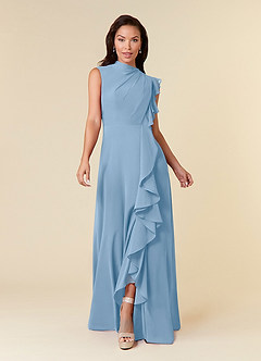 Azazie Narine vestidos de madre de la novia Vestido de Azul Pálido de Gasa de Corte en A con Cuello alto plisado image3