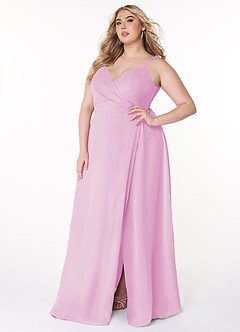 Azazie Lennon Bridesmaid Dresses Candy Pink A-Line Lace Chiffon Dress image10