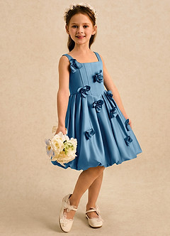 Azazie Lillian vestidos de niña de las flores Vestido Azul Acero de Satin Mate de Vestido de princesa con Plisado image4