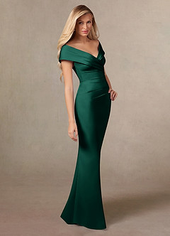 Azazie Ludlow Mother of the Bride Dresses Emerald Mermaid Pleated Stretch Satin Dress image3