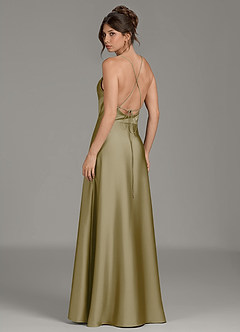 Azazie Eris Robes de demoiselle d'honneur Robe Trapèze en Satin extensible Plissée Vert Mousse image2