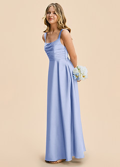 Azazie Azaria Junior Ice A-Line Pleated Stretch Satin Dress image4