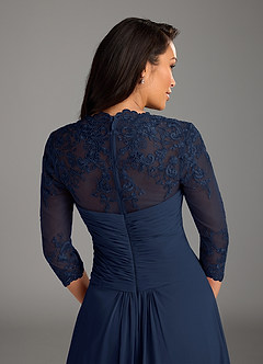 Azazie Devereaux Mother of the Bride Dresses Dark Navy A-Line Lace Chiffon Dress image3
