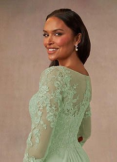 Azazie Calanthe Kleider für die Brautmutter A-Linie Schaufel Chiffon Kleid Staubiger Salbeigrün image4
