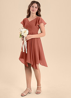 Azazie Janeaurelia Junior A-Linie Plissee Chiffon Kleid Lehm image1
