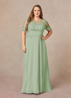 Azazie Raissa Mother of the Bride Dresses Dusty Sage A-Line Lace Chiffon Dress image9