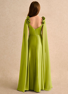 Azazie Rosita Girls Formal 플라워 걸 드레스 A라인 플리츠 매트 새틴 플로어 길이 드레스 image2