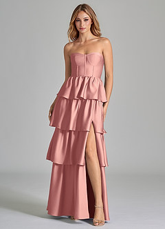 Azazie Faye Robes de demoiselle d'honneur Robe Trapèze en Satin extensible Rayé Rosette image4