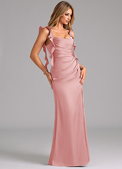 Azazie Jessamine Suknie dla druhen Osłona Gorset Satyna elastyczna Do ziemi Sukienka image4