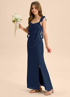 Azazie Jessamine Junior Vestido de Azul Marino Oscuro de Gasa de Corte Sirena con Escote de Corazón image6