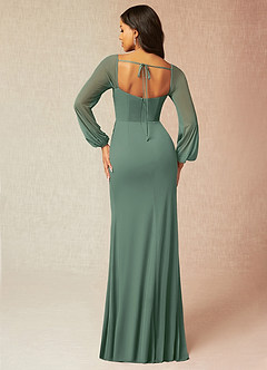 Azazie Charissa Final Sale Eucalyptus Sheath Corset Pleated Mesh Dress image3