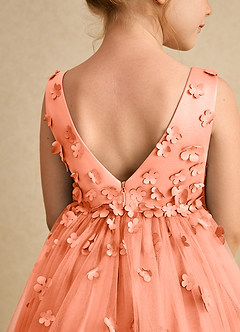 Azazie Lana Blumenmädchenkleider A-Linie ärmellos Matte Satin Kleid Sonnenuntergang image7