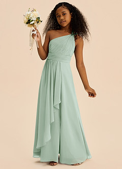 Azazie Skye Junior A-Line Plissert Junior brudepike Kjole Chiffon Gulv-lengde image3