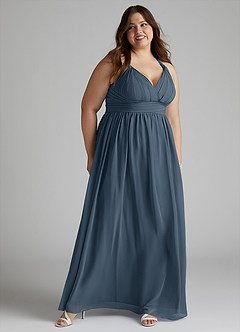 Azazie Ashia Schlussverkauf A-Linie Plissee Chiffon Kleid Neptunblau image9