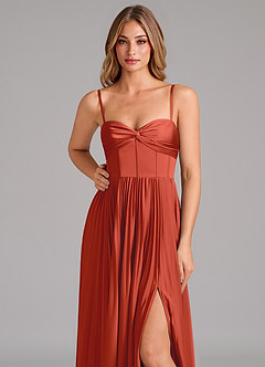 Azazie Akiko Robes de demoiselle d'honneur Robe Trapèze en Satin extensible Encolure en Forme de Cœur Rouille image8